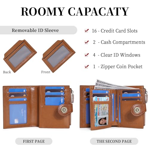 HKCLUF Wallet Women,Small Genuine Leather Bifold Wallet Womens,RFID Blocking Wallet for Women Card Holder Purse With Removable ID Window(darkbrown)4