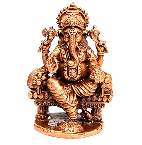 Image of Copper Idols of god Ganeash with Prabhavalli, 2.5 inch,160 Gram, Patina Antique Finish, Pack of 1 Piece