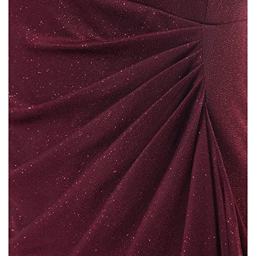 Image of Plus Cold Shoulder Glitter Mesh Dress with Draped Skirt & Cowl Neckline