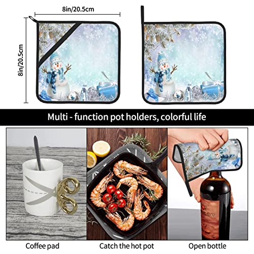Christmas Elegant Snowman Washable Set Of 2 Pot Holders Decorative Kitchen Gift For Cooking Microwave Bbq Baking #TOP6