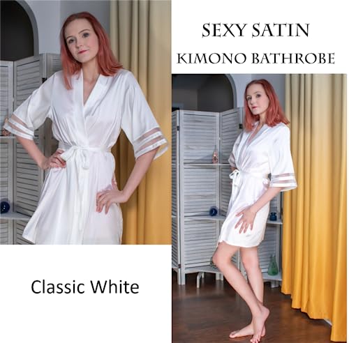 Image of Ekouaer Women's Satin Robe Silk Kimono Bathrobe Bridesmaid Wedding Bridal Party Robes 3 /4 Bell Sleeve Sleepwear S-XXL