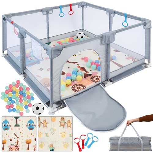 DOLBEB Parque Infantil Bebé 120x120 cm Incluye Alfombra + Accesorios Corralito Bebé Parque Bebé 120x120, Corral para Bebé, Parques Infantiles Bebés para Casa Corral de Juegos para bebés Baby Playpen
