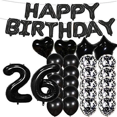 Sweet 26th Birthday Decorations Party Supplies,Black Number 26 Balloons,26th Foil Mylar Balloons Latex