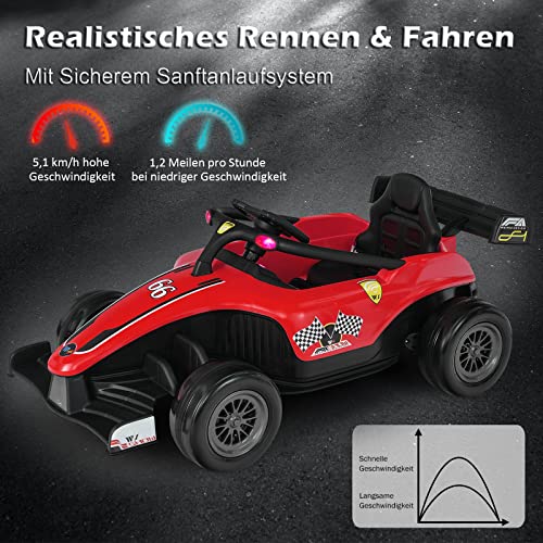 COSTWAY Elektroauto für Kinder, 12V Gokart mit Musik und Licht, Rennauto 2-5 km/h, mit 2,4 G Fernbedienung, Go Cart für Kinder ab 3 Jahre (Rot) – Bild 6