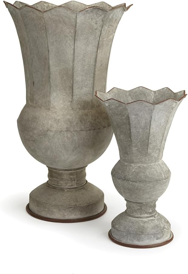 Napa Home & Garden, Galvanized Scalloped URNS 13" & 20", Set of 2