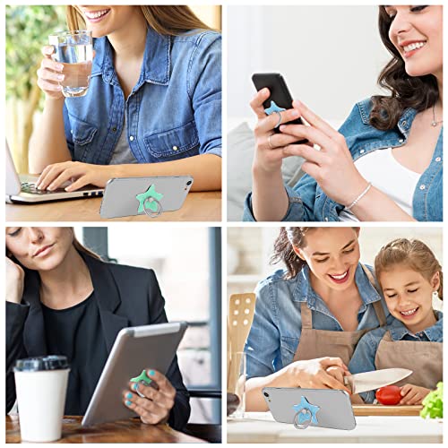 Tiesome 2Pcs Cell Phone Ring Stand Holder, Cute Animal Pattern Painted Metal Finger Stand Kickstand 360°Rotation Phone Ring Holder Stand Ring Hand Grip With Knob Loop (Starfish-Blue Green) #TOP6