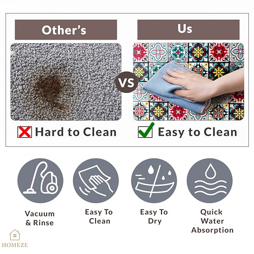 Image of HOMEZE Kitchen Mats for Floor Set of 2 | Non-Slip, Soft Absorbent Rugs with Rubber Backing | Washable Cushioned Anti-Fatigue Mats for Kitchen, Sink & Laundry (40x120 cm + 40x60 cm, Multi-Color)