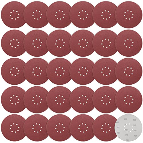 STEBRUAM Schleifpapier 225mm Klett Schleifscheibe 30 Stück Körnung P80 225mm Schleifscheiben 8 Loch großen Schleifteller für Trockenbauschleifer Schleifgiraffe Langhalsschleifer Schleifen Giraffe