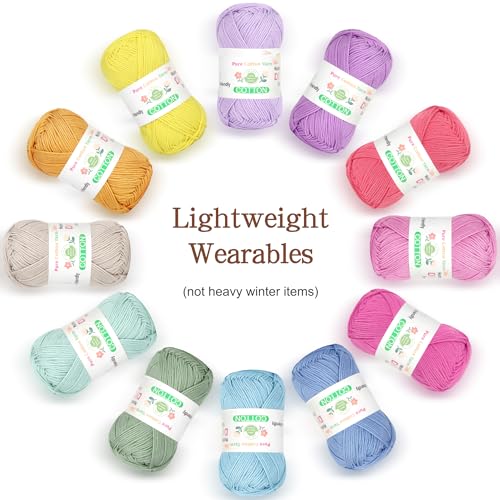 Image of Katech Pure Cotton Yarn for Crocheting & Knitting-6-Color of 137 Yards /1.76 oz Baby Cotton Yarn Sport Weight CYC #2-Soft & Breathable-Ideal for Dishcloths, Baby Clothes, Potholders(G)