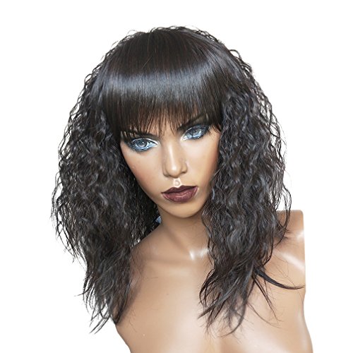 Namecute Long Kinky Wig Black Highlight Brown Wigs Synthetic Full Bangs+Free Wig Cap
