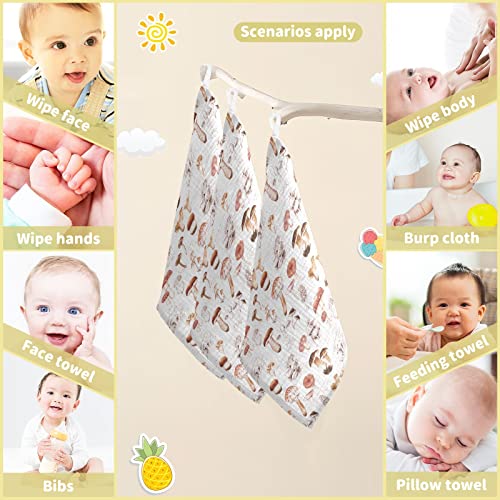 Image of vvfelixl Baby Washcloths Cotton Different Mushrooms Baby Muslin Washcloths Soft Baby Face Towel for Newborn Infants Baby Wipes, 11.8 X 11.8 Inch, 3 Pack