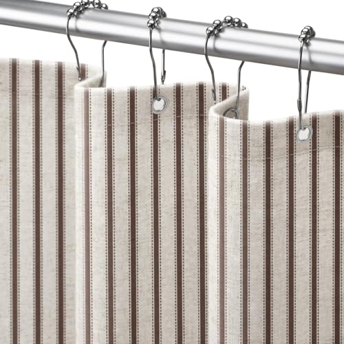 NDDYCU Farmhouse Stripe Shower Curtain Brown Vintage Linen Shower Curtains for Bathroom 72 X 72