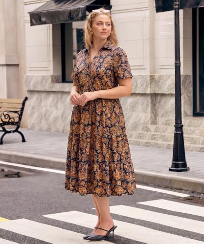 Image of CARCOS Plus Size Dresses for Curvy Women Collared Vneck Short Sleeve Dresses Midi Summer Ruffle Dress with Pocket XL-5XL