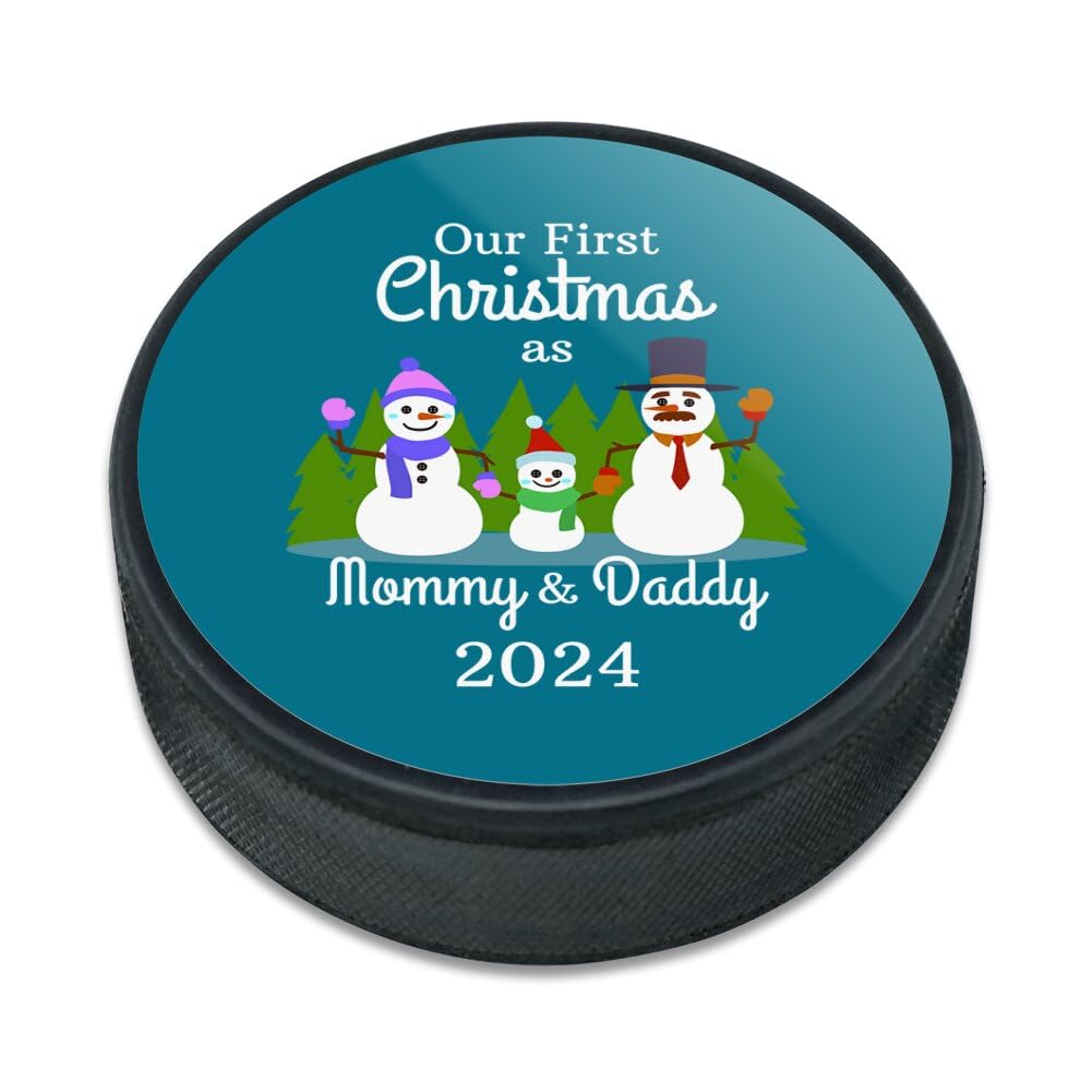 Our First Christmas as Mommy and Daddy 2024 Snowman Family Ice Hockey Puck