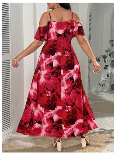 Image of Floerns Women's Plus Size Cold Shoulder Short Sleeve Split Thigh Long Dress
