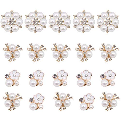 30 Pcs Bulk Brooches, Rhinestone Pearl Embellishments Faux Pearl Flower Embellishments Pearl Brooch Flatback Pearl Buttons for Wedding Party Home Decoration and DIY Crafts