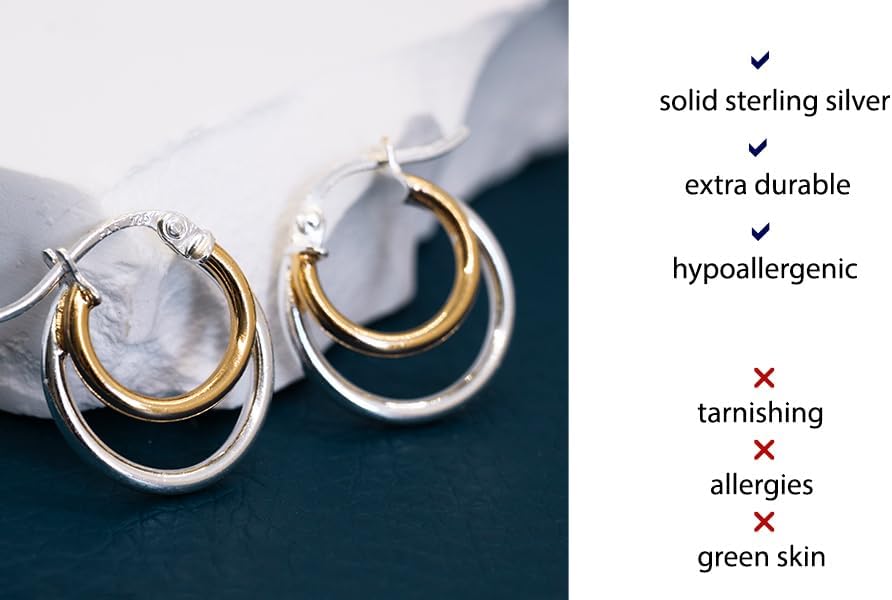 Hoops & Loops 925 Sterling Silver Double Hoop Earrings for Women - Layered Stacked Small and Large Hoops, 15mm, 20mm, 25mm - 14k Yellow Gold, Rose Gold, Black Flash Plated, Hypoallergenic Trendy Jewelry - Image 5