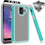 Samsung Galaxy A6 2018 Case, Dual Layer [ Full Coverage Tempered Glass Screen Protector ] Anti-Scratch Rugged Heavy Duty Premium Protection Case Cover for A6 2018 - Green