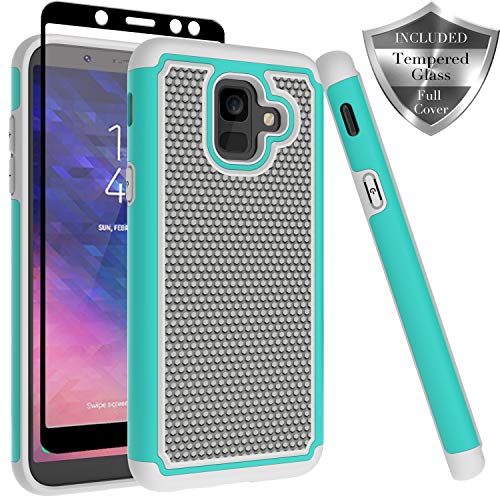 Samsung Galaxy A6 2018 Case, Dual Layer [ Full Coverage Tempered Glass Screen Protector ] Anti-Scratch Rugged Heavy Duty Premium Protection Case Cover for A6 2018 - Green