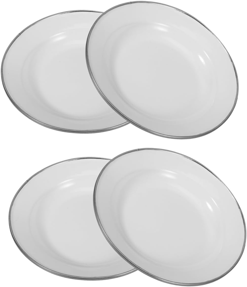 4pcs Vintage Enamelware Plates Retro Serving Trays for Snacks Appetizers and Cakes Multi-use Kitchen Dish Sturdy Enamel