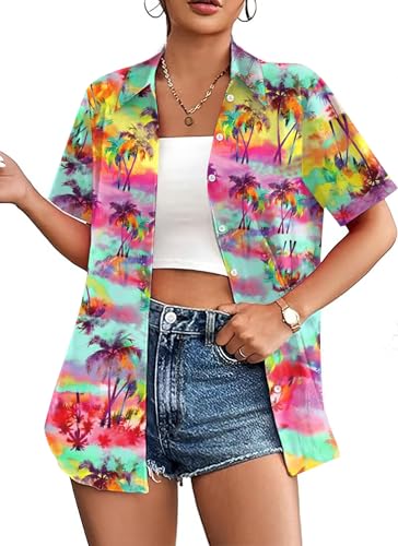 hohololo Hawaii Hemd Damen Hawaiihemd Frauen Hawaii Outfit Kurzarm...