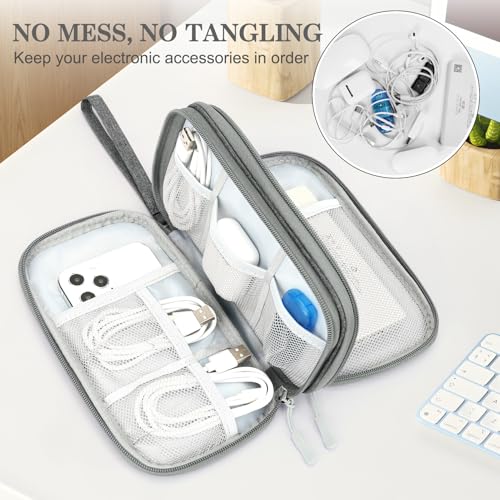 Image of FYY Electronic Organizer, Travel Cable Organizer Bag Pouch Electronic Accessories Carry Case Portable Waterproof Double Layers Storage Bag for Cable, Cord, Charger, Phone, Medium Size, Dark Grey