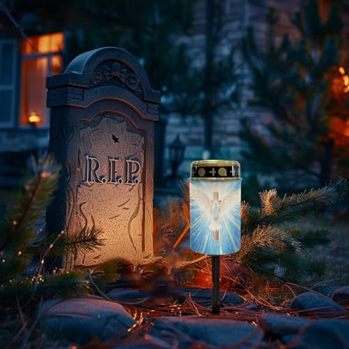Image of Cross Pattern Solar Garden Light Waterproof Garden Solar Lights for Grave Pathway Dove of Peace Candles Night On Automatically