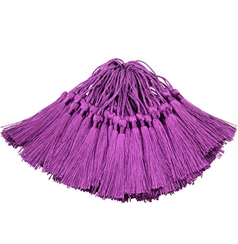 Image of 100pcs 13cm /5 Inch Silky Floss Bookmark Tassels with 2-Inch Cord Loop and Small Chinese Knot for Jewelry Making, Souvenir, Bookmarks, DIY Craft Accessory (Aubergine)