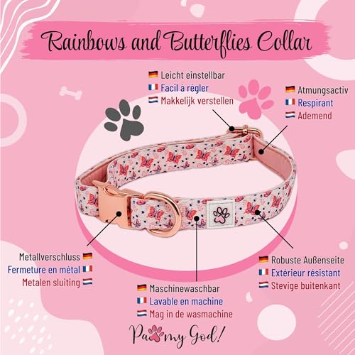 Collier souple pour chien rose motif fleurs papillons Paw My God taille M