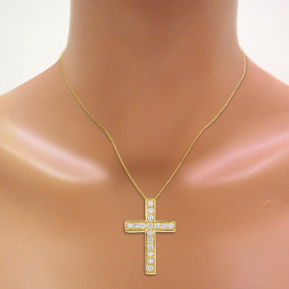 Rylos Diamant-Kreuz-Anhänger Halskette 14 Karat Gelbgold 1/4 CTTW