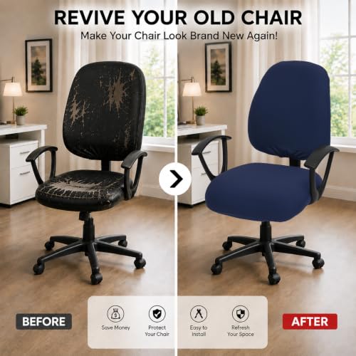 Image of DIVA EN CAMINO DEC Super Stretchable Desk Office Chair Seat Covers - Universal Spandex Computer Chair Slipcover - 180GSM Rotating Backrest Coverings Cushion Protectors for Dogs, Cats, Pets (Navy)