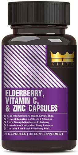 Crown Elite - Baya de saúco orgánica prémium con vitamina C y zinc, suplemento de apoyo inmunológico 3 en 1, potentes antioxidantes, extracto de
