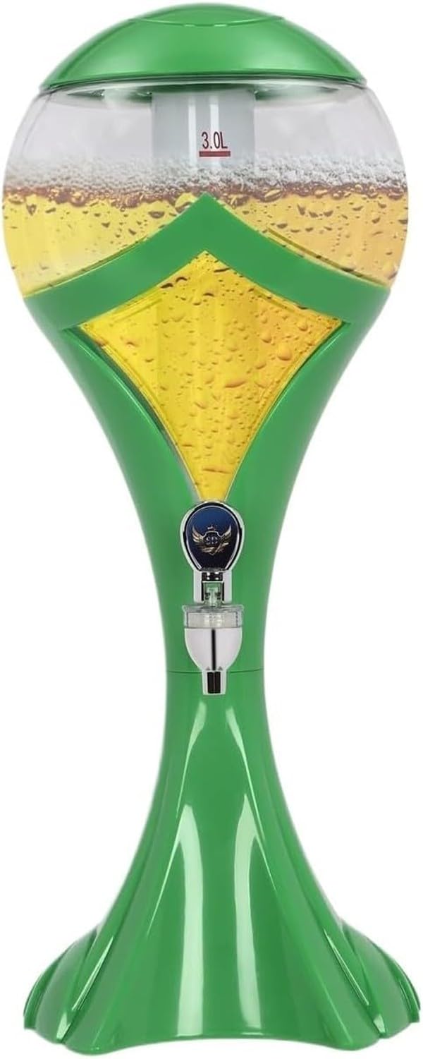 AIEIJJH 3L Beverage Dispenser for Parties, Water Beer Juice Server with Ice Tube for Outdoor Gatherings, GREEN, 7.67x20.08inch