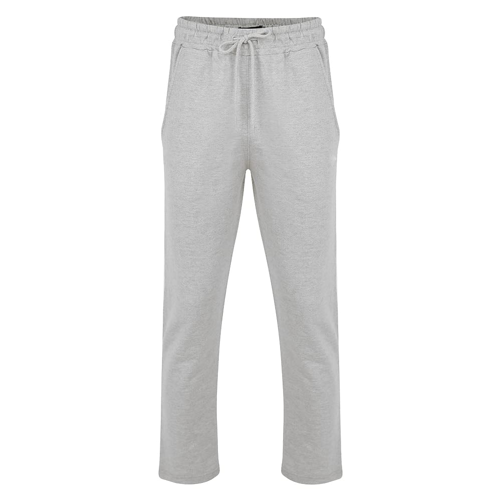 Elite PleasureMens Plain Fleece Pockets Jogging Bottoms Pants Open Hem Joggers Trouser Size UK Grey - Open Hem X-Large