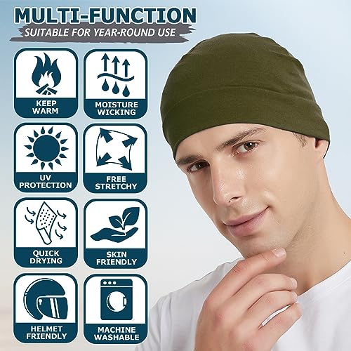 Image of Headshion Cotton Skull Caps for Men Women,2-Pack Lightweight Beanie Sleep Hats Breathable Helmet Liner