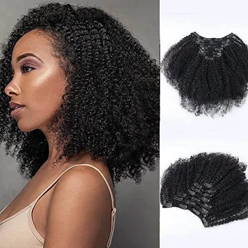 Kinky Curly Clip In Hair Extensions for Black Women Human Hair Brazilian Remy Human Hair Natural Color Double Weft 3C 4A