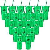 Gosodeny 20 Pieces Christmas Plastic Cups with Lids and Straws Bulk 24oz Reusable Christmas Cups Hot and Cold Drinks Xmas Party Drinking Cups Juice Milk Beer Whiskey Christmas Birthday Gift