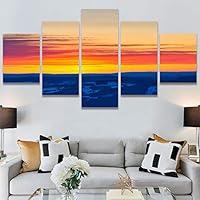 SIGNWIN 5 Panel Canvas Wall Art Sunset in The Mountains for Home Decorations Ready to Hang - 60