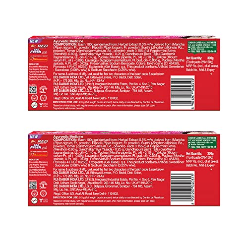 Image of Dabur Red Bae Fresh Gel - 600gm (300gm*2) | Fights Bad Breath, Cavity Germs and Plaque | 12hr Freshness | Activ Germ-Kill formula