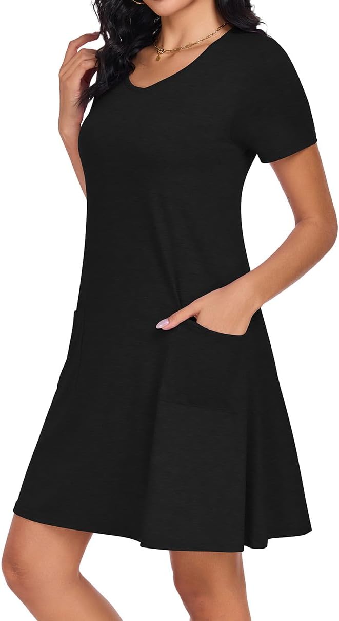 CHICGAL Summer Dresses for Women V Neck Short Sleeve Casual Loose T Shirt Sundress Beach Cover Ups with Pockets - Image 4