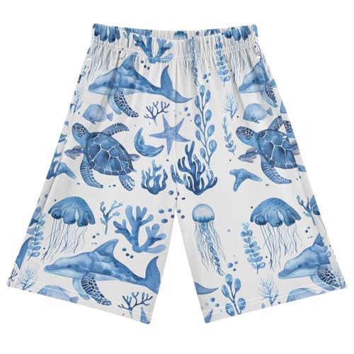 Sea Turtle with Whale Short Pajama Pants Bottoms Soft Sleepwear with Pockets