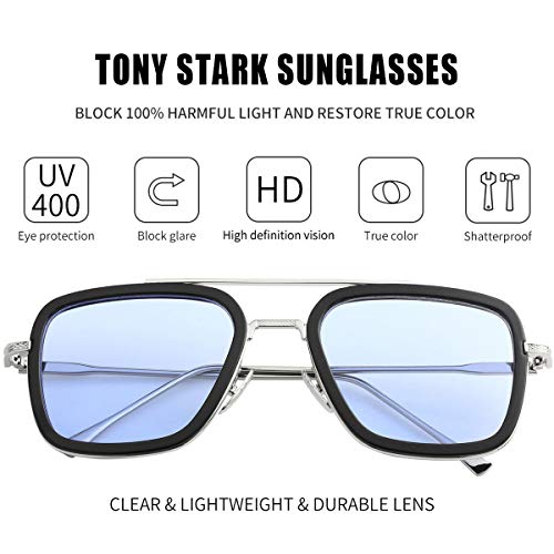Image of Kursan Polarized Tony Stark Sunglasses for Men Women Vintage Square Metal Frame Iron Man and Spider-Man Eyeglasses