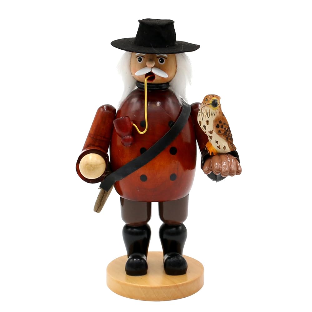 Dekohelden24 Holz Räuchermann als Falkner mit Falke auf den Arm, in naturfarben - braun, ca. 12 x 9,5 x 20 cm.