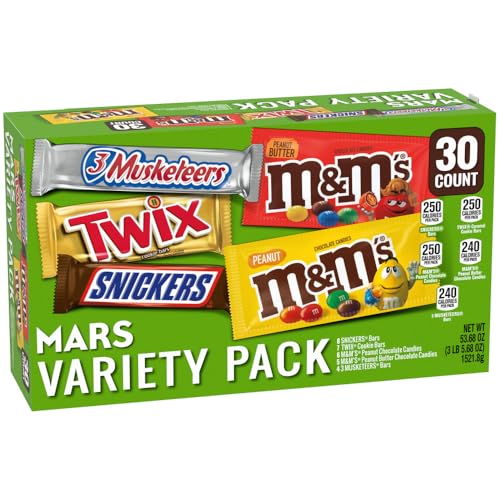 SNICKERS, TWIX, MILKY WAY & 3 MUSKETEERS, Bulk Milk Chocolate Full Size Candy Bars, Halloween Chocolate Candy Variety Pack, 53.68 oz, 30 Bars