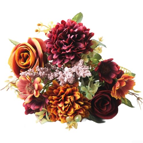 Ramo de rosas persas de seda artificial con 7 cabezas para bodas, decoración del hogar, fotografía y proyectos de bricolaje (color café)