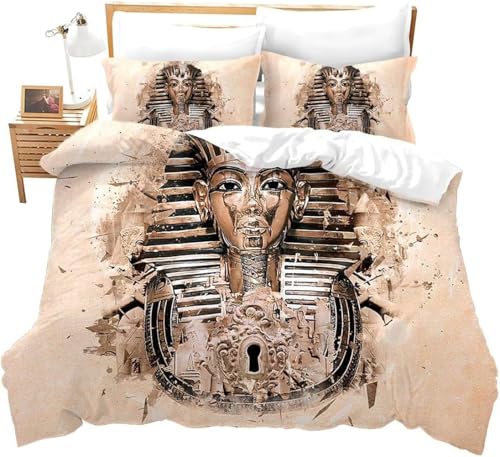 Homemissing Pharaon Housse de Couette 240x260cm Egypte Antique Tribal Motif mystérieux Egypte thème Parure de Lit Vintage Doux et Respirant Literie Set Adulte et...
