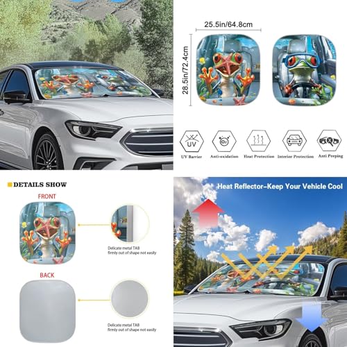 Image of Funny Frog Sunshade Visor Car Window Shades for Baby Foldable Automotive Interior Accessories for Sun Protection Heat and UV Rays Blocker 6 PCS