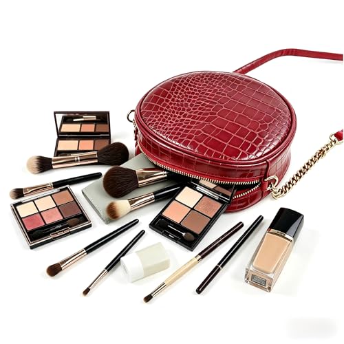 Image of Round Crossbody Bag for Women,PU Leather Shoulder Bag with Metal Chain Strap, Cellphone Purses with Zipper