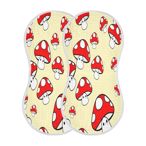 Kigai Mushrooms Burp Cloths for Baby 4-Layer Cotton Muslin Burping Cloths 22x11 inch Super Soft & Absorbent Spit Up Burp Rags for Newborn Boys Girls 2 Pack