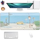 Cute Desk Mat Kawaii Anime Large Gaming Mouse Pad Cartoon Rabbit Desk Pad,Stitched Edges Non-Slip Waterproof Rubber Base Mous Mat for Office,Computer,Keyboard,Laptop and Home Desk Pad(27.5X11.8 in)